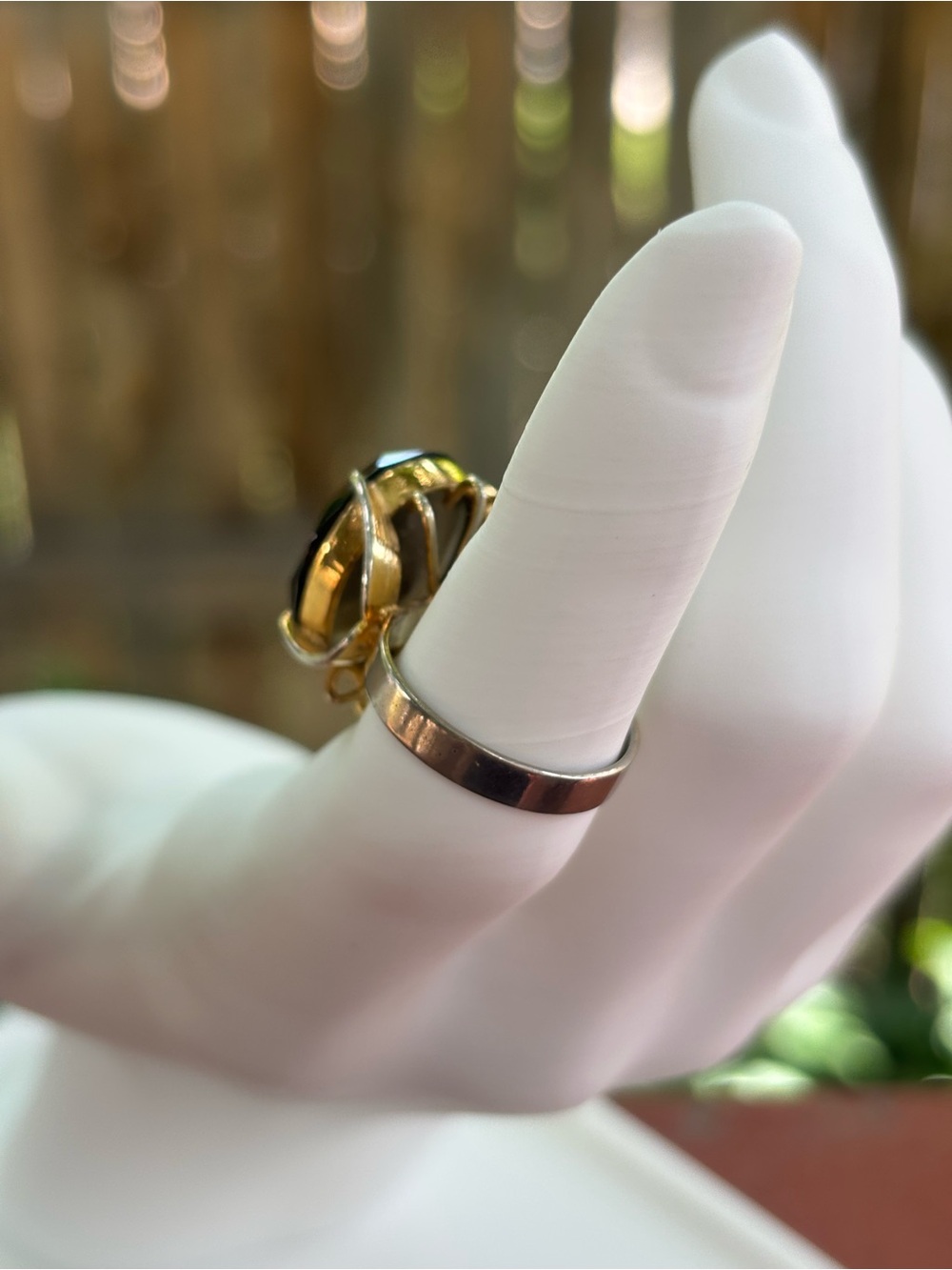 Vintage Sterling Silver Sz 6.5 Smoky Quartz Oval Statement Ring Large Gold Tone - Picture 5 of 10